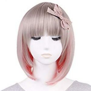 Gray and Pink Long Bob Wig